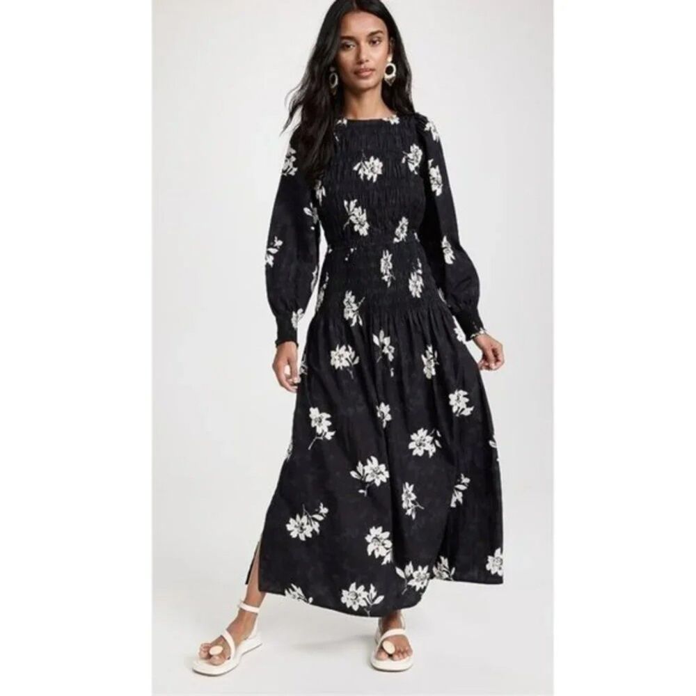 APiece Apart Tuva Maxi Dress in Placement Floral Black, XL (C5)